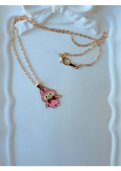 Kız Çocuk Labubu Figürlü Gold Renk Çelik Çocuk Kolye modelleri