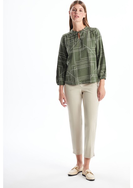 Yeni Sezon Bağlamalı Yaka Desenli Uzun Kollu Kadın Bluz fiyatları