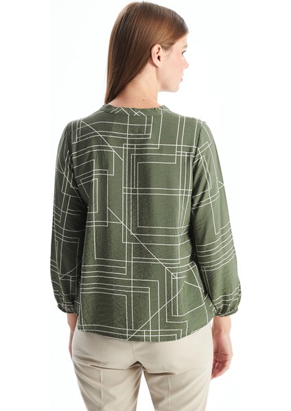 Yeni Sezon Bağlamalı Yaka Desenli Uzun Kollu Kadın Bluz modelleri