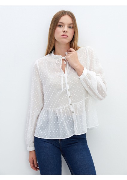 Yeni Sezon Bağlamalı Yaka Dokulu Kadın Bluz