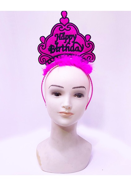 Happy Birthday Neon Fuşya Renk Doğum Günü Tacı 24X15 cm (5358)