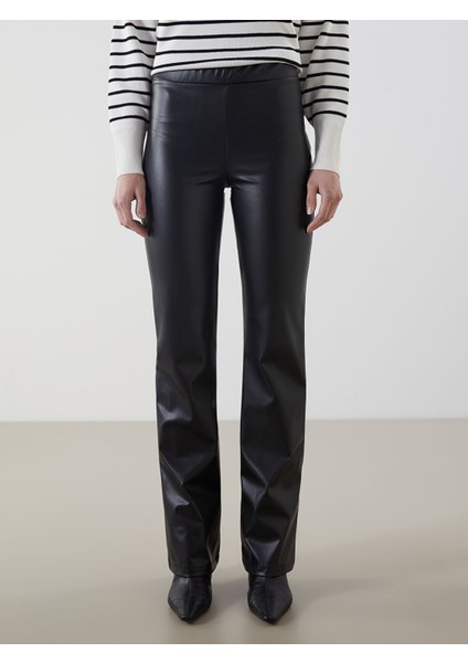 Yeni Sezon Beli Lastikli Deri Görünümlü Kadın Tayt Pantolon fiyatları
