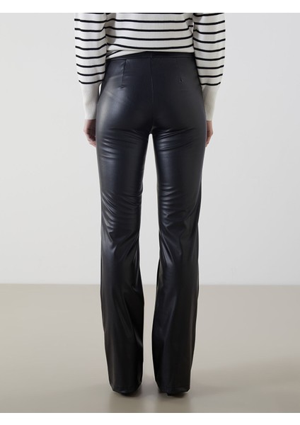 Yeni Sezon Beli Lastikli Deri Görünümlü Kadın Tayt Pantolon fırsatları