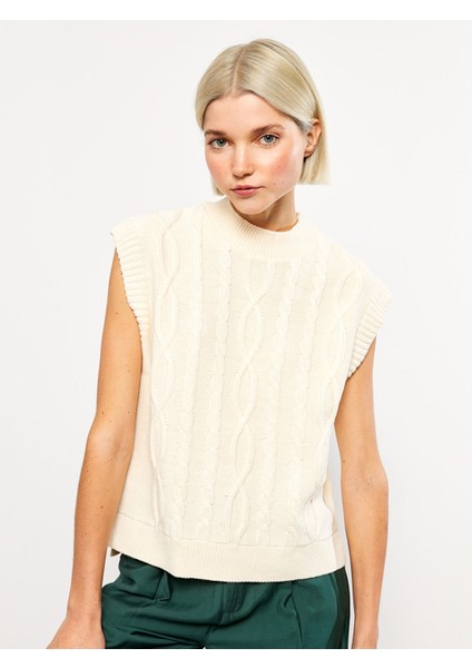 Yeni Sezon Bisiklet Yaka Kendinden Desenli Kadın Süveter