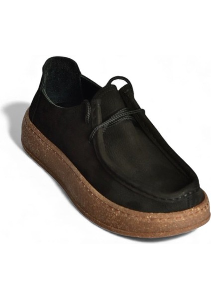 V944092701 Siyah Hakiki Deri Nubuk Günlük Ayakkabı
