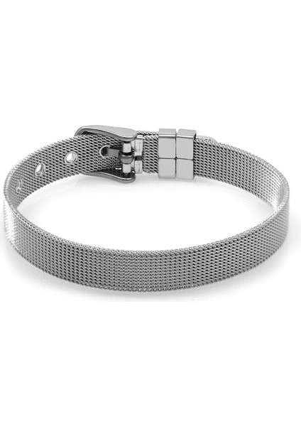 Uzunluk Ayarlı Gümüş Renk Çelik Erkek Hasır Bileklik