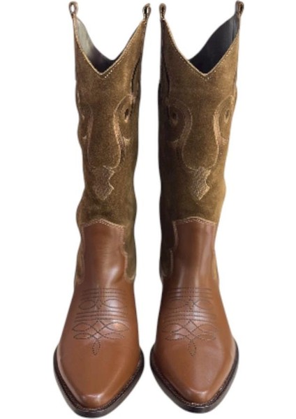 Taba Hakiki Deri ve Süet Işleme Detaylı Western Çizme fiyatları