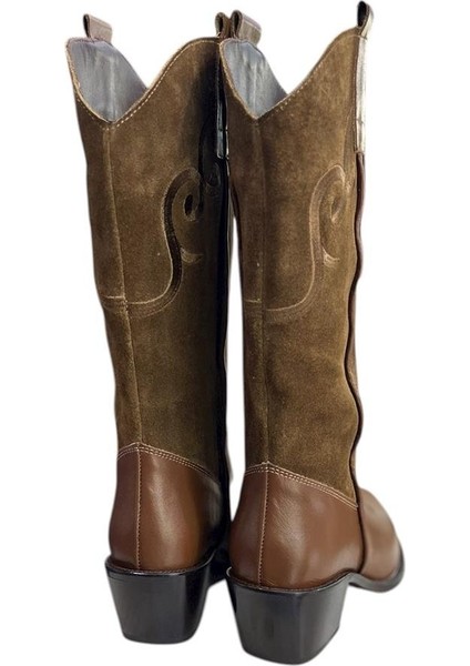 Taba Hakiki Deri ve Süet Işleme Detaylı Western Çizme modelleri