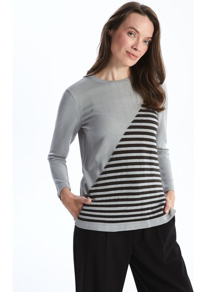 Yeni Sezon Bisiklet Yaka Çizgili Kadın Triko Kazak