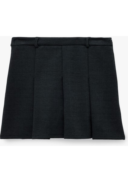 Slim Fit Viskon Karışımlı Kalın Pileli Mini Etek