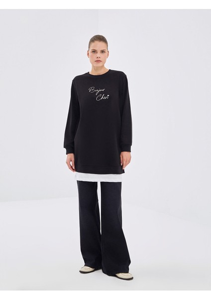 Yeni Sezon Bisiklet Yaka Baskılı Kadın Sweatshirt Tunik fiyatları