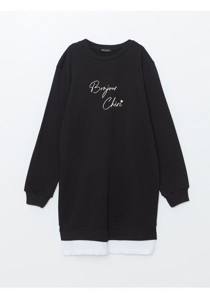 Yeni Sezon Bisiklet Yaka Baskılı Kadın Sweatshirt Tunik indirimleri