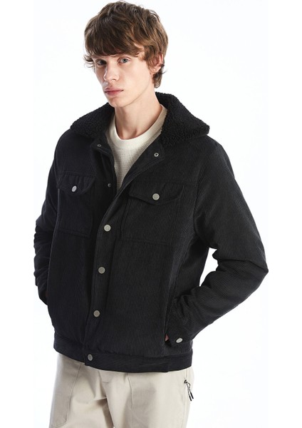 Yeni Sezon Standart Kalıp Kürk Yakalı Kadife Erkek Mont