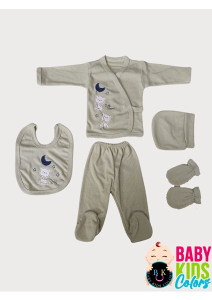 Fitilli Kumaşa Ayıcık Nakışlı Poşette 5'li Set