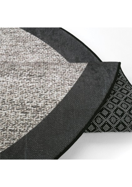 Pratico Gri Yuvarlak Mutfak Halısı Sisal Görünüm Kaydırmaz Dot Taban Dijital Baskı Yıkanabilir Halı