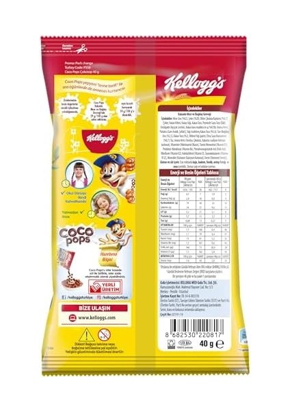 Kellogg's Coco Pops Çokotop Çikolata Kakaolu Mısır ve Buğday Gevreği 40 gr X24 Adet fiyatları