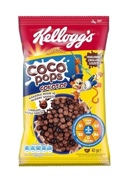 Kellogg's Coco Pops Çokotop Çikolata Kakaolu Mısır ve Buğday Gevreği 40 gr X24 Adet modelleri
