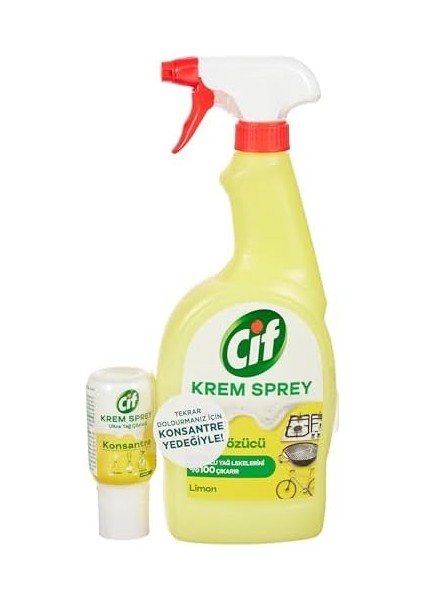 Cif Krem Sprey Ultra Yağ Çözücü Limon 750 ml + Cif Krem Sprey Konsantre Ultra Yağ Çözücü Limon 70 ml