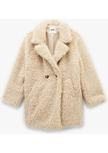 Uzun Kollu Cepli Oversize Kruvaze Suni Kürk Kaban