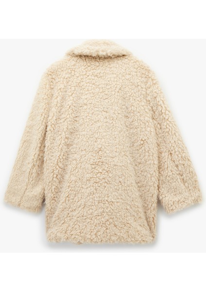 Uzun Kollu Cepli Oversize Kruvaze Suni Kürk Kaban fiyatları