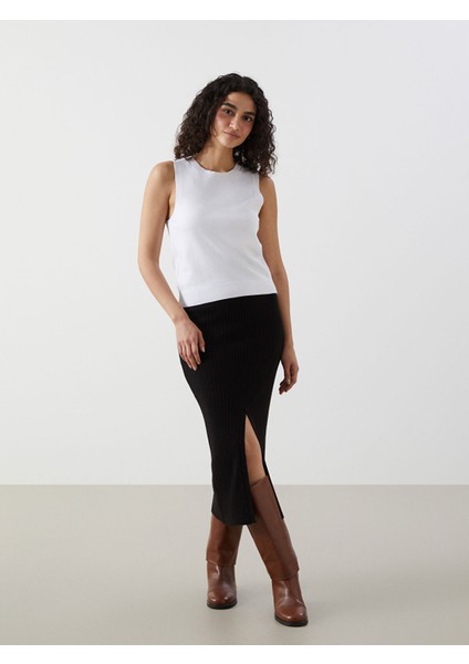 Yeni Sezon Beli Lastikli Dokulu Kadın Triko Etek