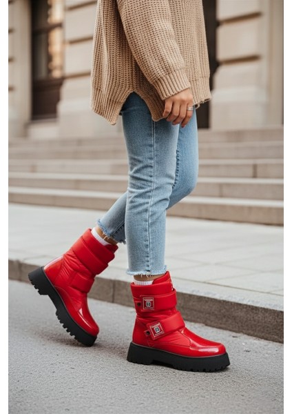 MİAX Paraşüt Kumaş Su Geçirmez Kırmızı Kar Botu