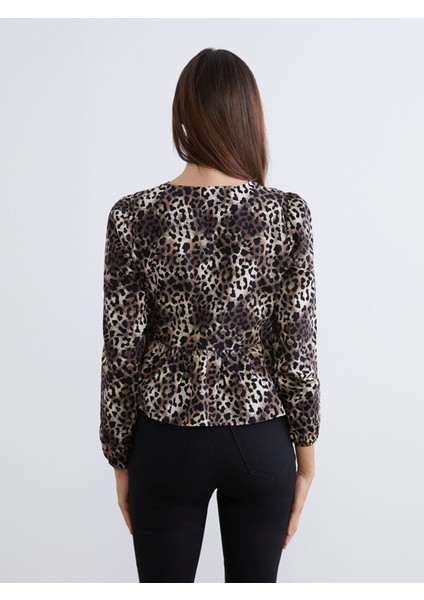 Yeni Sezon V Yaka Leopar Desenli Bluz fırsatları