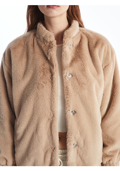 Yeni Sezon Dik Yaka Düz Oversize Kadın Pelüş Mont modelleri