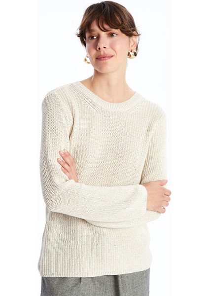 Yeni Sezon Bisiklet Yaka Ajurlu Kadın Triko Kazak