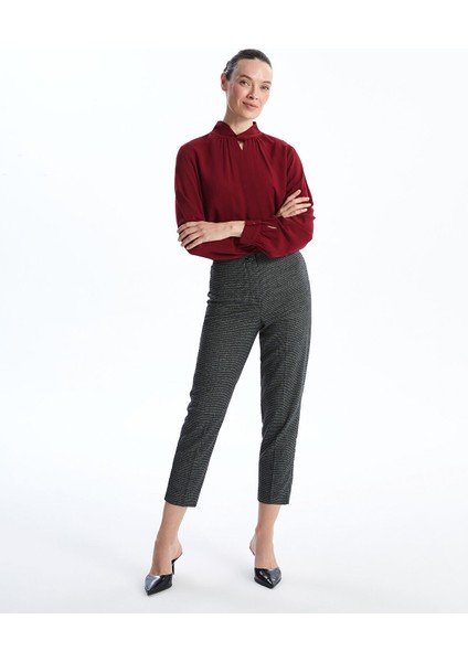 Yeni Sezon Beli Lastikli Kazayağı Desenli Kadın Pantolon