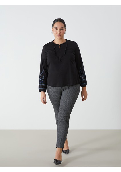 Yeni Sezon Beli Lastikli Kazayağı Desenli Kadın Pantolon fiyatları