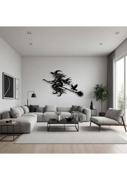 Uçan Cadı Metal Duvar Dekoru – Halloween Temalı Siluet Tasarımı