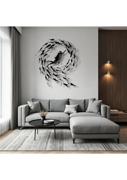 Dalgıç ve Balık Sürüsü Metal Duvar Dekoru – Deniz Tutkusunu Yansıtan Sanatsal Tasarım modelleri