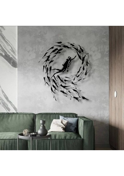 Dalgıç ve Balık Sürüsü Metal Duvar Dekoru – Deniz Tutkusunu Yansıtan Sanatsal Tasarım fırsatları