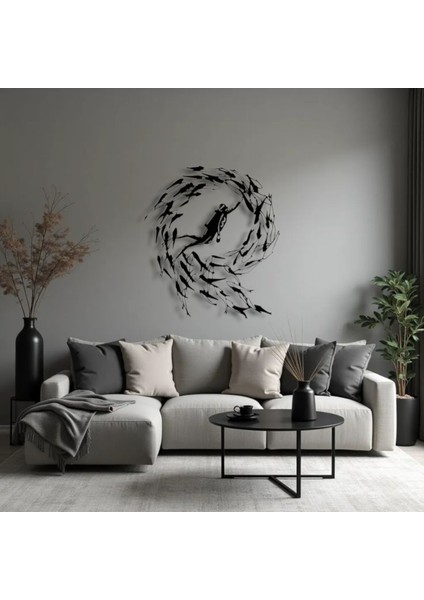 Dalgıç ve Balık Sürüsü Metal Duvar Dekoru – Deniz Tutkusunu Yansıtan Sanatsal Tasarım