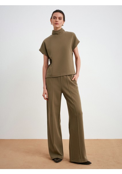 32148 Dik Yaka Örme Top-Açık Haki