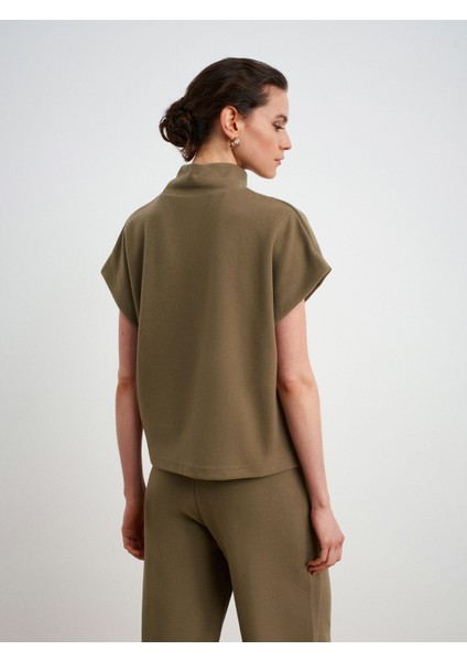 32148 Dik Yaka Örme Top-Açık Haki modelleri