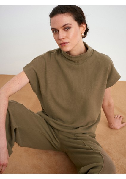 32148 Dik Yaka Örme Top-Açık Haki indirimleri