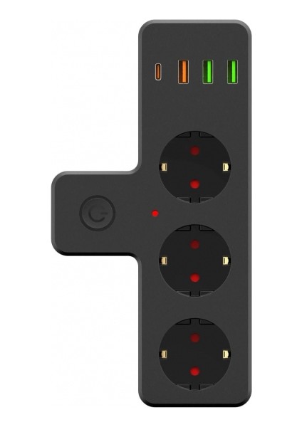 Ftr-12 Termal Akım Korumalı Isıya Dayanıklı 3’lü Priz 3x USB 1x Type-C