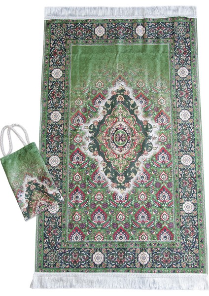 Ipeksi Dokulu Çantalı Kadife Seccade - Rumi Motifli, Pratik, Taşınabilir - Açık Yeşil fiyatları