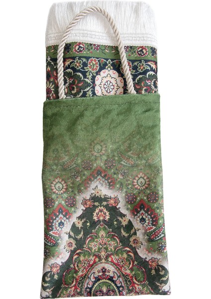 Ipeksi Dokulu Çantalı Kadife Seccade - Rumi Motifli, Pratik, Taşınabilir - Açık Yeşil fırsatları
