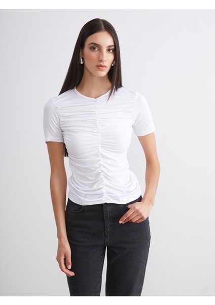 Yeni Sezon V Yaka Büzgülü Bluz