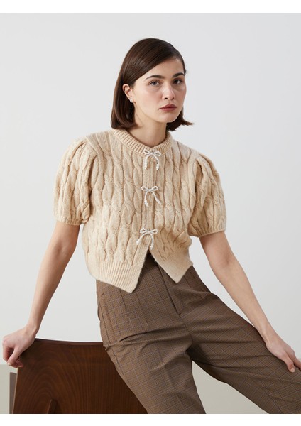 Yeni Sezon Kurdele Detaylı Balon Kollu Prenses Kazak