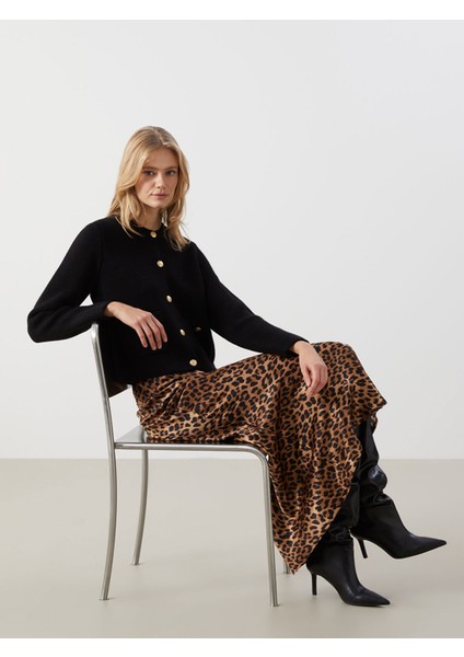 Yeni Sezon Standart Fit Leopar Desenli Saten Kadın Etek fiyatları