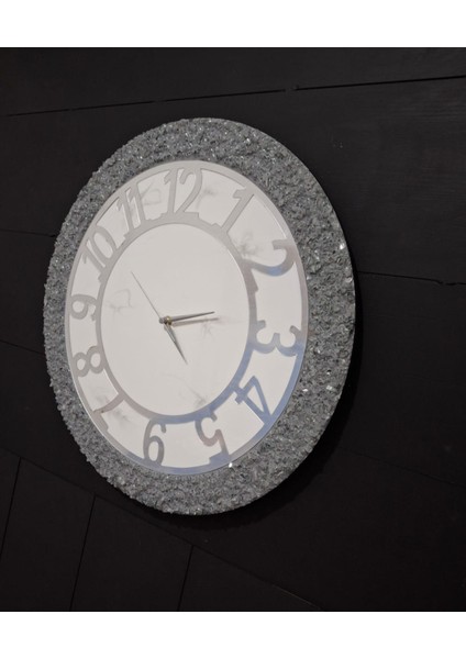 Duvar Saati - 50 cm - Modern Dekoratif Duvar Saati - Epoksi Duvar Saati - El Yapımı Duvar Saati - Gümüş Gri fırsatları
