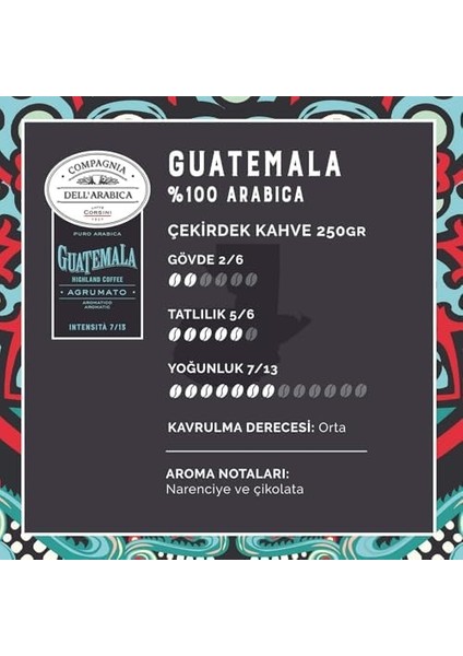 Caffè Corsını 1950 GUATEMALA%100 Arabica Çekirdek Kahve 250GR modelleri