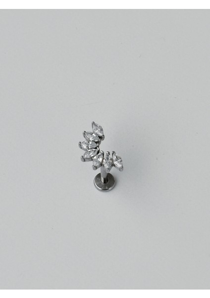 Oval Taş Detaylı ve Yay Şekilli Silver Piercing