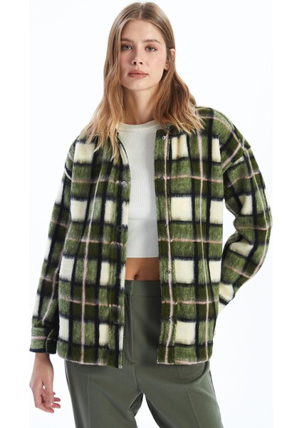 Yeni Sezon Desenli Oversize Kadın Pelüş Gömlek Ceket