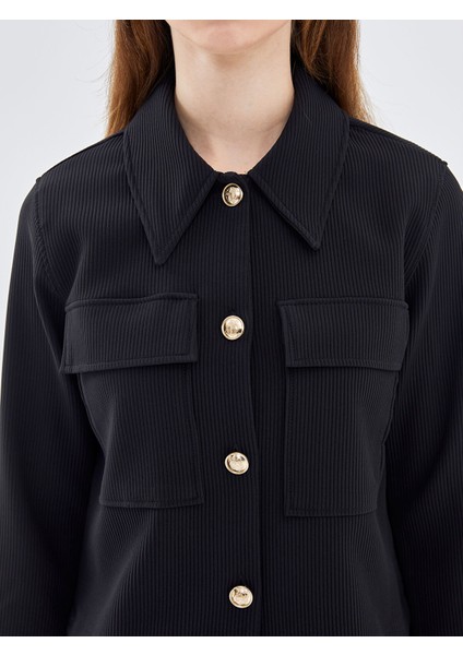 Yeni Sezon Gömlek Yaka Dokulu Kadın Ceket modelleri