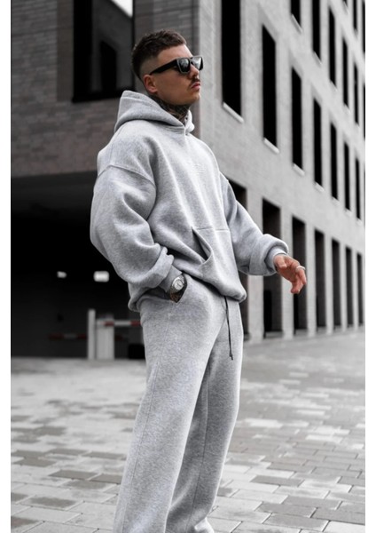 Erkek 3 Iplik Içi Pamuklu Bol Oversize Jogger Paçası Lastikli Eşofman Takımı